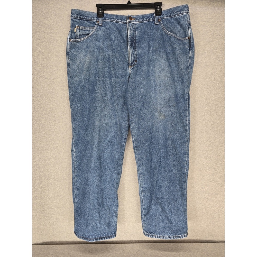LL Bean Double L Natural Fit Fleece Lined Jeans Mens 44x32 Blue Denim Flaw